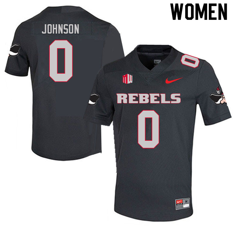 Women #0 Ricky Johnson UNLV Rebels College Football Jerseys Sale-Charcoal - Click Image to Close